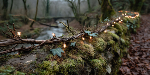 outdoor party light hangers made using wooden sticks and strings.