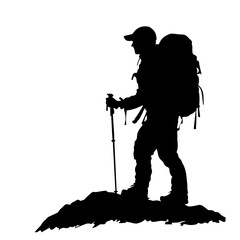 Silhouette of a hiker with backpack, PNG, SVG, Vector Illustration