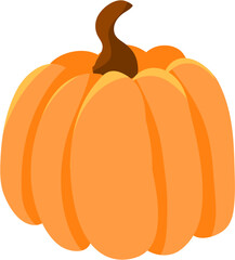 Stylized Orange Pumpkin with Brown Stem, Isolated on White.