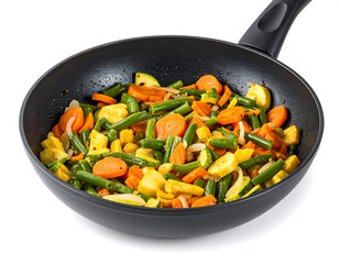 Stir fry vegetables cooking in black nonstick pan