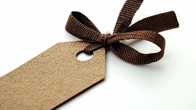 Rustic charm tag with a brown ribbon knot on a simple white backdrop