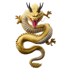 Obraz premium Powerful Golden Dragon Mythical Creature 3D Render