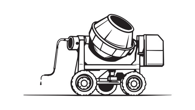 black and white cement mixer on wheels clip art preview