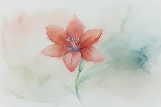 Delicate hand painted watercolor lily flower with artistic soft background and natural aesthetics