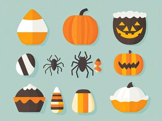 Flat design halloween treats and symbols.