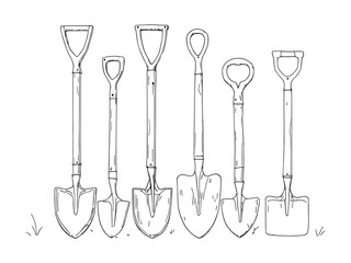 Planting shovel minimalist garden tool drawing