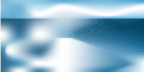 Panoramic abstract blue background for product presentation with sunlight and blurred shadows wall. Winter background.