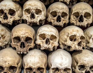Row of Human Skulls in a History Museum