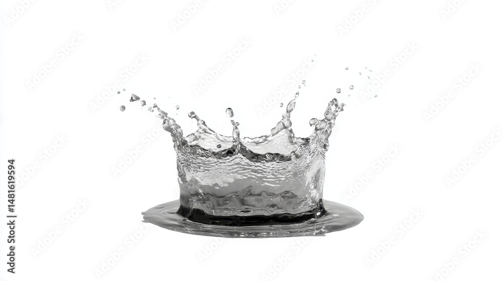 Aufkleber Water arcs and splashes into mid-air, creating an impressive display of dynamic motion and clarity set against a pure white backdrop