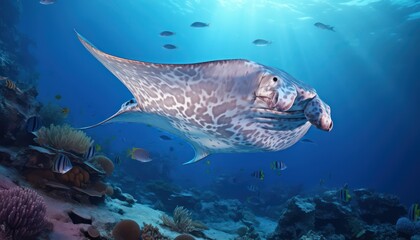 Giant sea animals underwater, deep ocean life scene