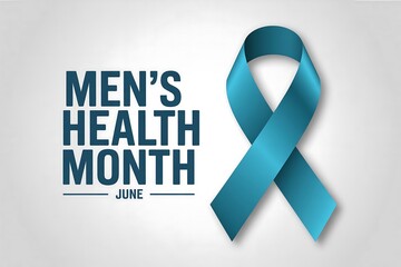 Men's health month awareness campaign with a teal ribbon on a light gray gradient background image