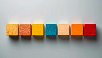 Colorful wooden blocks arrangement studio setting photography minimalist environment close-up view creativity concept