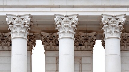 Naklejka premium Front-facing view of classical Greek columns isolated on a white background, showcasing intricate details for design or architectural purposes