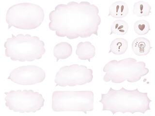 吹き出し：淡いピンクグレーの手描きフキダシのセット