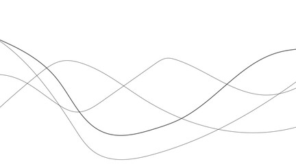 Abstract wavy black and white curved line on transparent background. 