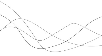 Abstract wavy black and white curved line on transparent background. 