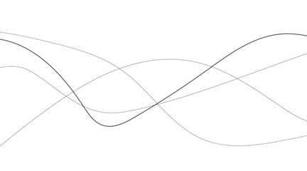 Abstract wavy black and white curved line on transparent background. 