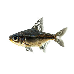 Fototapeta premium Stunning black ghost knife fish detailed profile view against black on transparent background