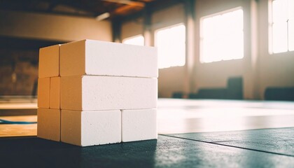 Building blocks in a gymnasium physical training environment contemporary viewpoint fitness concept