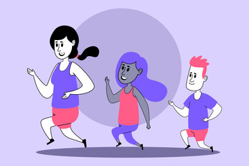 Three diverse students jogging together in park. People enjoying their exercise, wearing colorful athletic gear