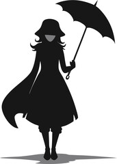 Woman Silhouette with Umbrella in the Rain