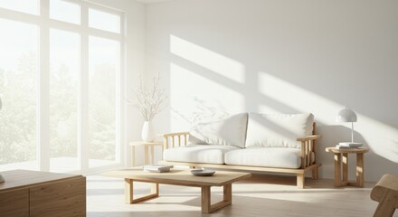 Bright minimalist living room sunlight interior design