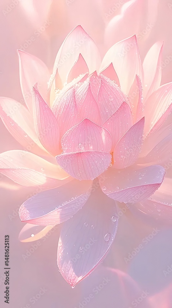 Aufkleber ピンクの蓮の花のクローズアップ 穏やかな背景に優雅に咲き 繊細な色合いと水の輝きが魅惑的な美しさを描く