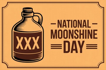 Illustration of a moonshine jug with xxx label celebrating national moonshine day on an orange background