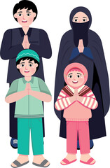 Ramadan End Celebration with Family – Eid al-Fitr Illustration