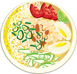 Indonesian Soto Medan Coconut Milk Chicken Soup Traditional Cuisine Illustration