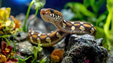 Fototapeta premium Captivating snake encounter underwater garden wildlife photography aquatic habitat close-up nature exploration