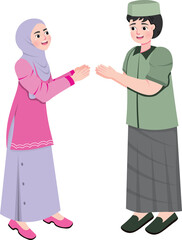 Fototapeta premium Man and woman shaking hands for Celebrate Eid Mubarak