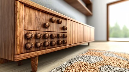 Wooden entertainment center in a modern living room