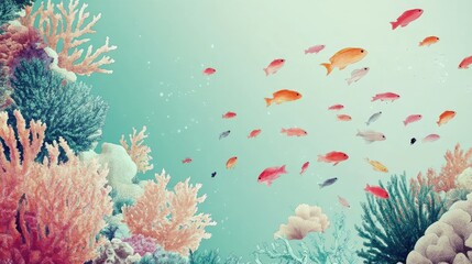 Vibrant coral reef teeming with colorful fish.