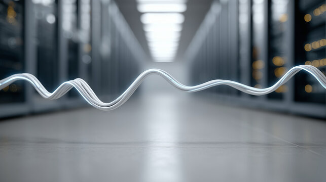 Data Flow in Server Room: An image featuring a cable in the middle of a server room, showing the essence of data flow and connectivity, emphasizing the core of digital infrastructure.