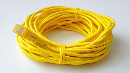 Coiled yellow network cable