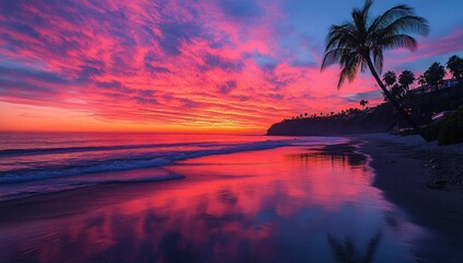 Vibrant sunset over a beach