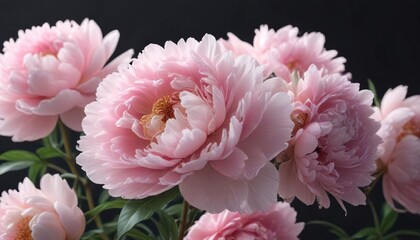 Fototapeta premium Pastel pink peonies in full bloom with intricate details and soft lighting , blooming flowers, beautiful flowers background, floral photography.