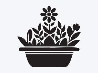 Flower Vase Silhouette Vector with Elegant Floral Arrangement for Home Decor, Botanical, and Interior Design Illustrations