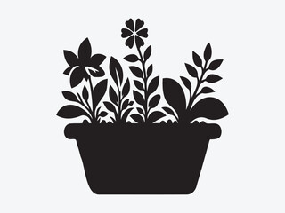 Flower Vase Silhouette Vector with Elegant Floral Arrangement for Home Decor, Botanical, and Interior Design Illustrations