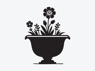 Flower Vase Silhouette Vector with Elegant Floral Arrangement for Home Decor, Botanical, and Interior Design Illustrations