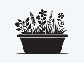 Flower Vase Silhouette Vector with Elegant Floral Arrangement for Home Decor, Botanical, and Interior Design Illustrations