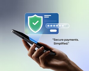 Secure mobile payments technology with shield icon and password protection on smartphone