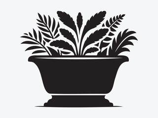 Flower Vase Silhouette Vector with Elegant Floral Arrangement for Home Decor, Botanical, and Interior Design Illustrations