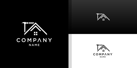 Construction Company Logo with Hammer and House