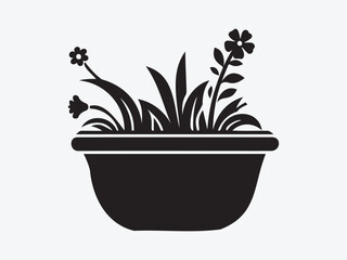 Flower Vase Silhouette Vector with Elegant Floral Arrangement for Home Decor, Botanical, and Interior Design Illustrations