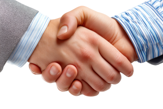 Handshake of Agreement: A close-up shot captures two hands clasped firmly in a handshake, embodying a moment of mutual understanding and the forging of a successful partnership.