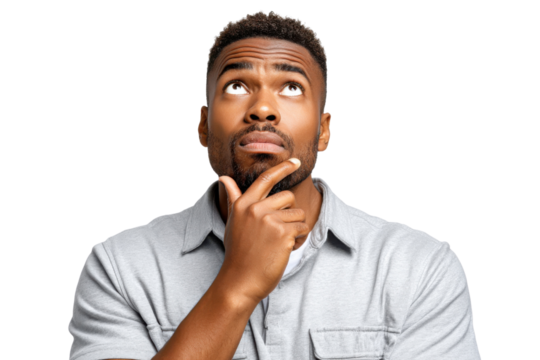 Introspective Contemplation: A thoughtful person, lost in profound reflection, gazes upward with a contemplative expression. The image captures a moment of deep thought and inward focus.