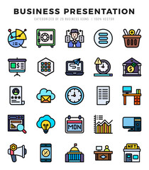 Set of 25 Business Presentation Lineal Color Icons Pack.