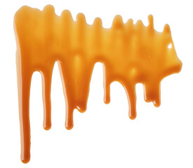 Dripping abstract Melted caramel sauce drops on transparent background